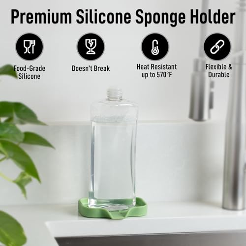 Zulay Kitchen Small Silicone Sponge Holder (4.9x3.3”) – Space-Saving Sink Organizer Tray for Sponge, Soap, Brush & More – Compact Non-Slip Dish for Kitchen & Bathroom (Jade Green) - color: Jade Green (Small), size: Small (4.9x3.3)