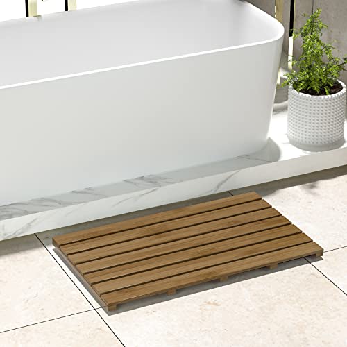 Bamboo Wooden Bath Floor Mat for Luxury Shower - Non-Slip Bathroom Waterproof Carpet for Indoor or Outdoor Use (Walnut,31.3 x 18.1 x 1.5 Inches) - color: Walnut, size: 31.3" x 18.1" (Rectangular)
