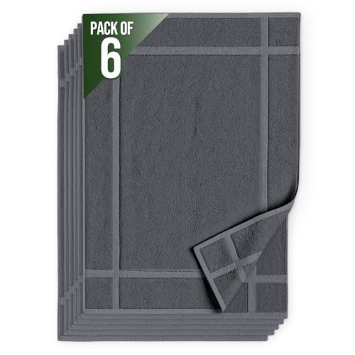 Pearl Linens 100% Ring Spun Cotton Bath Mat (Pack of 6) 20 x 30 Inch, Washable, Soft & Absorbent Terry Bathroom Floor Mat – Not Bathroom Rugs – Quick-Dry After Shower Bath Mat, 687 GSM, Dark Grey - color: Grey, size: 20x30 - Set of 6
