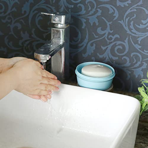 Round Travel Soap Case 2Pcs Portable Plastic Soap Container for Shampoo Bar | Plastic Soap Holder with Leak-Proof Lid for Bathroom Shower Gym (Blue) - color: Blue