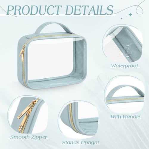Abbylike 4 Pcs Clear Makeup Bags with Handles Tsa Approved Toiletry Bag with Zipper PU Leather Quart Size Clear Cosmetic Pouch for Travel Women Men Airport Compliant Bags(Blue Tonal Combinations) - color: Blue Tonal Combinations