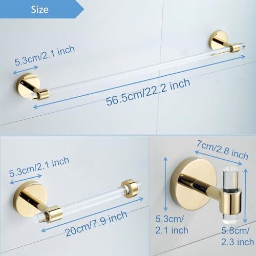 Bathroom Accessories Set Acrylic Gold - Towel Bar Rack Toilet Paper Holder Towel Hook - Wall Mounted Bathroom Hardware Set 3 Pieces SHUNLI - size: 3-Piece (60cm Towel Bar)
