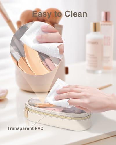Soimeat Clear Travel Makeup Brush Holder, Leather Makeup Brush Toiletry Bag, Portable Cosmetic Brush Case, Transparent Waterproof Makeup Brush Storage Bag, White - color: White, size: Small