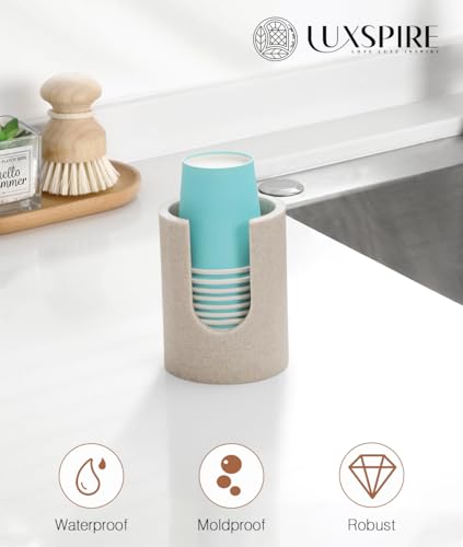 Luxspire Bathroom Cup Dispenser, 3oz Dixie Cup Dispenser, Resin Dixie Cup Holder, Disposable Paper Cup Holder for Bathroom, Cotton Pad Holder, Guest Bathroom Essentials, Beige - color: Beige, size: 3oz