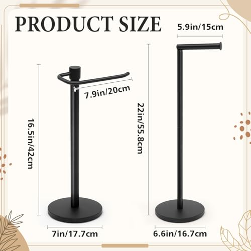 LemonRoad 2 Pack Freestanding Toilet Paper Holder & Hand Towel Stand Heavy Duty Stainless Steel Stable Weighted Base countertop Towel Holder 4 Spare Rolls Modern Bathroom Countertop Organizer Black
