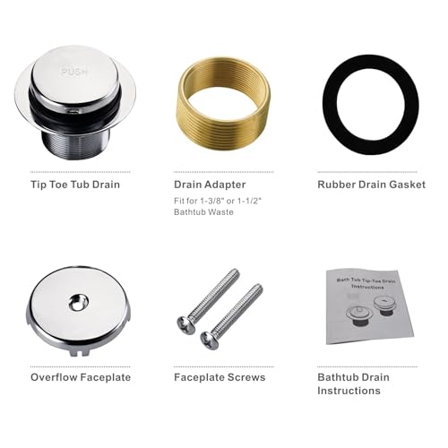 Chrome Bathtub Drain Tip-Toe Single Hole, Hidrop Tub Drain Trim Set Conversion Kit Assembly, Coarse Thread Replacement Trim Kit with 1-Hole Overflow Faceplate Includes an Adapter, Chrome Plated - color: Chrome, style: 1 Hole