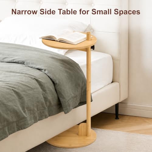 Bamboo C-Shaped Side End Table for Sofa | Slides Under Couch; Round Solid Bamboo Top; Works as Laptop Desk & TV Tray; Space-Saving for Small Living Rooms and Bedrooms - color: Natural