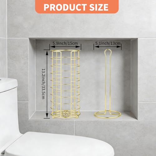 Toilet Paper Holder Stand - Freestanding Toilet Paper Storage,Gold Bathroom Organizer,3 Mega Roll Toilet Paper Roll Holder for Under Sink, Vanity, Cabinet Shelf (Gold) - color: Gold