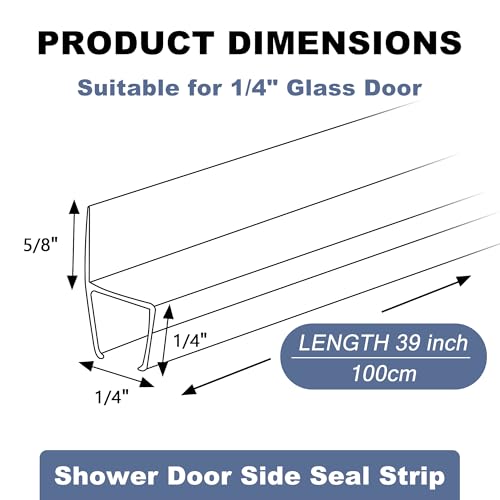 Frameless Shower Door Seal Set for 1/4 Inch Glass Doors - 2-Pack Bottom Seal and 2-Pack Side – Stop Shower Leaks and Create a Water Barrier (1/4” x 39”)