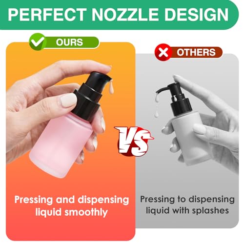 3PCS 15ML/0.5OZ Empty Pink Frosted Glass Bottles with Pump Refillable Vial Cosmetic Dispenser Jars Storage Travel Lotion Container Portable Sample Bottle for Toiletries,Foundation,Cream,Gel,Lotion - color: Pink, size: 0.5 OZ