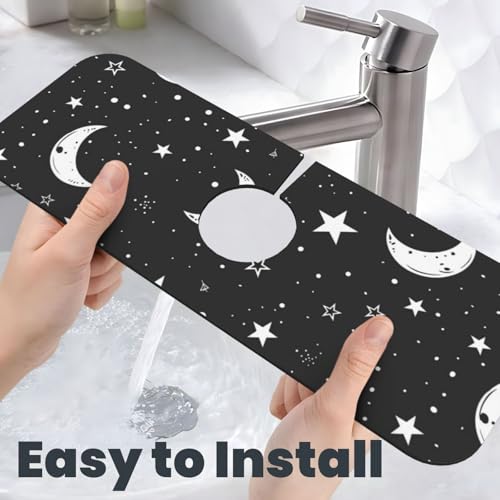 Faucet Draining Mat For Kitchen Sink, Moons Stars White Diatom Mud Absorbent Drain Pad For Bathroom Kitchen Sink Splash Guard Drying Mat - color: Moons Stars White