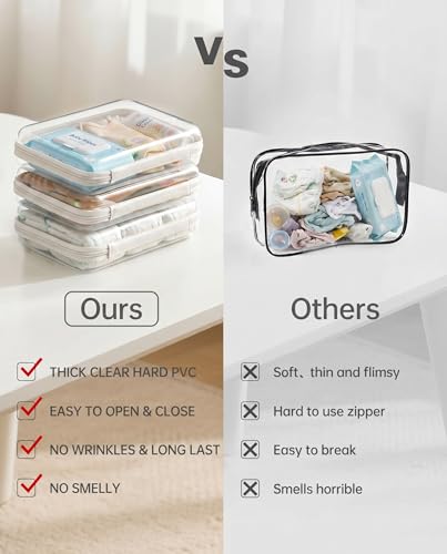 3 Pack Large Clear Hard Shell Zipper Case, Diaper Bag Organizer Pouches, Water-Resistant Travel Toiletry Bags for Baby Essentials, Toys, Cables, Crafts, Makeup, White - size: L3