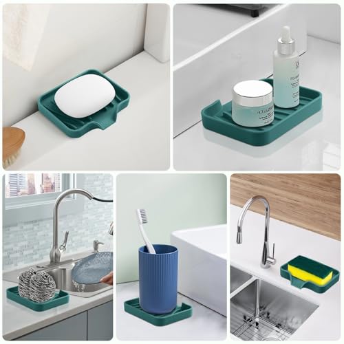 Silicone Soap Dish with Drain, SAISN Kitchen Soap Tray for Shower 2 Pack Self Draining Soap Dish Soft Bathroom Soap Holder for Kitchen Sink Flexible Portable Soap Saver, Green - color: Green