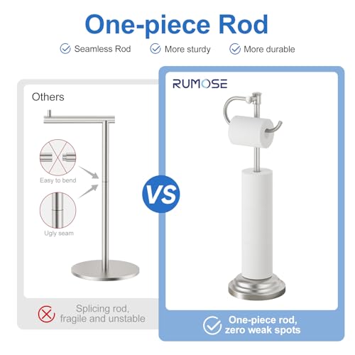 RUMOSE Toilet Paper Holder Stand for Floor, Brushed Nickel Bathroom Free Standing Toilet Tissue Roll Holder with Storage, Adjustable 17-25 Inch, SUS304 Stainless Steel - color: Brushed Nickel