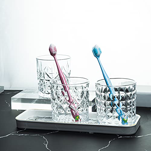 Gaolinci 2 Pcs Round Dot Embossed Clear Glass Mouthwash Cup Cups, Bathroom Brushing Cup, 8 Oz - color: Clear (round dot)