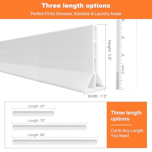 3.8'' High Shower Threshold Water Dam Collapsible 70IN Shower Water Splash Guard for Shower Water Blocker for Wet and Dry Separation Bathroom and Kitchen (70 Inch) - size: 70 Inch