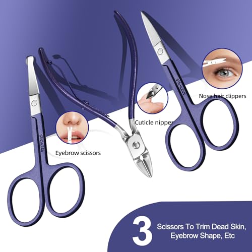 Manicure Set 30 in 1 Nail Clippers Set,Nail Manicure Kit for Women,RedFlow Toenail Clippers,Pedicure Kit,Pedicure Tools,Suitable for Travel Manicure Tools (Purple) - color: Purple
