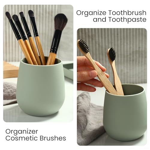 Bathroom Accessories Set, Modern 3 Pcs Bathroom Essentials - Soap Dispenser, Toothbrush Holder & Tray, Countertop Vanity Organizer (Green) - color: Green