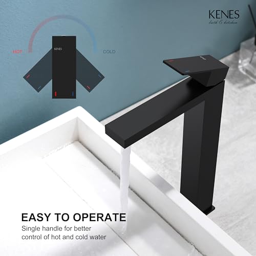 KENES Matte Black Bathroom Faucet Single Handle Tall Vessel Sink Faucet Vanity Bathroom Faucet Basin Mixer Tap with Water Supply Hose and Pop Up Sink Drain, LJ-9031A-2 - color: Matte Black, size: Tall