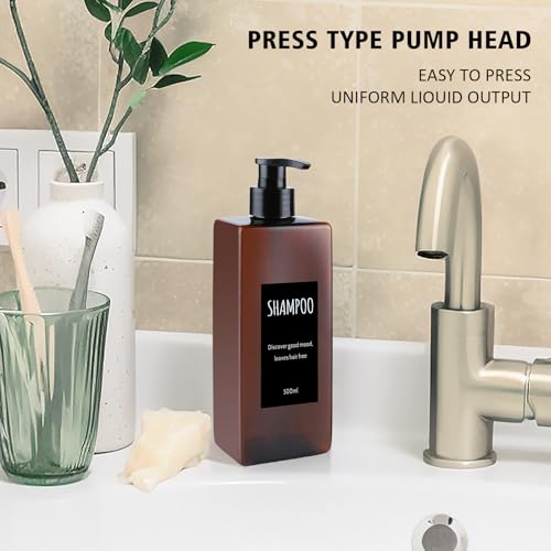 Shampoo and Conditioner Dispenser (Set of 2, 16.9oz) Modern Refillable Shampoo Pump Bottles for Shower Soap - Empty Body Wash Dispenser Set for Bathroom (Amber)