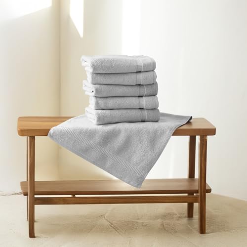 SALBAKOS 100% Turkish Cotton Hand Towel Set of 6 16x30 inch | Heirloom Quality | Hotel & Spa Collection | Soft, Super Absorbent, Long Lasting Hand Towels | Made in Turkey (Silver, 6 Hand Towels) - color: Silver, size: 6 Hand Towels