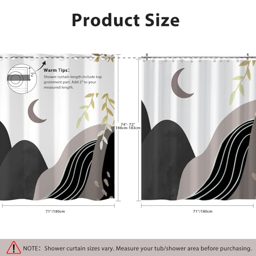 No Hook Shower Curtain Mid Century Boho with Snap in Liner, Hotel Grade Abstract Modern Shower Curtains Set for Bathroom, Spa Like Bath Curtain, Gray, 71" W x 74" L - color: 01 Mid Century - Gray, size: 71"W x 74"L (Pack of 1)