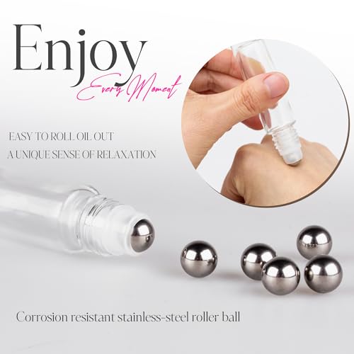 10ml Roller Bottles for Essential Oils, 4 Pack Glass Roll on Bottles, Refillable Perfume Bottle, with Stainless Steel Roller Balls, 2 Droppers, 1 Opener, Labels (Clear) - color: Clear