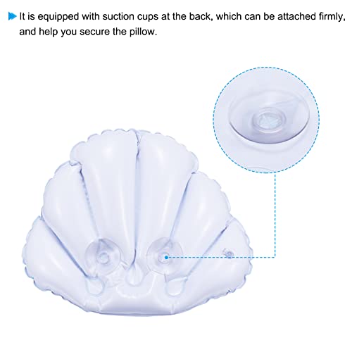 PATIKIL Inflatable Bath Pillow with Suction Cups, 2 Pack Terry Cloth Covered Shell Shape Bathtub Spa Pillow Neck Support for Bathtub Hot Tub, White - color: White
