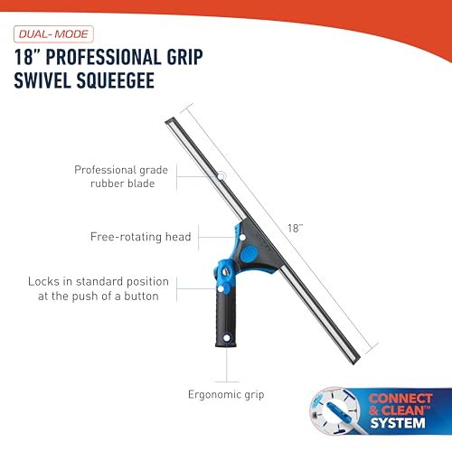 Unger 18-inch Professional Grip Swivel Squeegee – Professional Grade Window Squeegee for the Home, Large Squeegee for Glass Window Cleaning