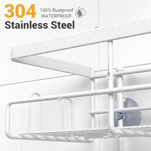 AKTECKE Shower Caddy Hanging Bathroom Organizer: Rustproof Shelf for Inside Shower - No Drilling Racks Over Showerhead - Bath Shelves for Shampoo Soap - color: White