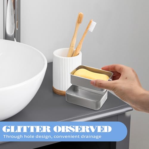 Piriuuo Travel Soap Container, Bar Soap Case Metal Bar Soaps Holder Portable Travel Soaps Box Leak Proof Soap Dish with Lid Aluminum Tin Jar Containers for Camping Travel Home Bathroom Storage