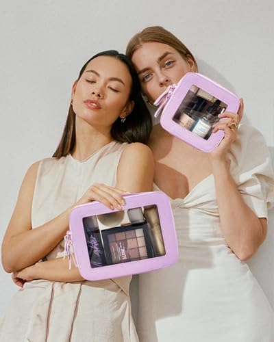 Travel Clear Makeup Bag Set, TSA Approved Cosmetic Bag Case with Zipper Portable Makeup Pouch Toiletry Bag Traveling Cosmetic Organizer Storage Bag Car Organizer Car Essentials - color: Mini+Large Purple