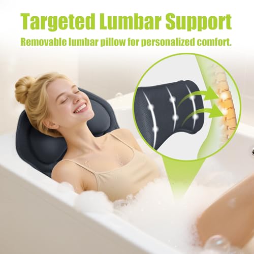 Full Body Bath Pillow for Tub - Extra Long & Thick Tub Pillow with Head, Back & Lumbar Support, 168 Non-Slip Suction Cups, Soft 5D Mesh Spa Cushion, Fits All Tubs-Gift for Soaking(Gray) - color: Grey
