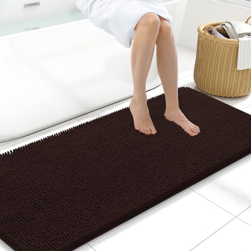 Arotive Bathroom Rugs 59x20, Extra Soft Absorbent Shaggy Chenille Bath Rugs, Machine Washable Rubber Backing Bath Mats for Bathroom Floor Tub and Shower, Home Decor Accessories,Brown - color: Brown, size: 59" X 20"