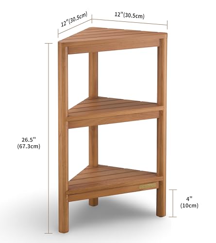 Fully Assembled Teak Corner Bath Shower Storage Stand, Corner Shelves, Shower Caddy 26.5"