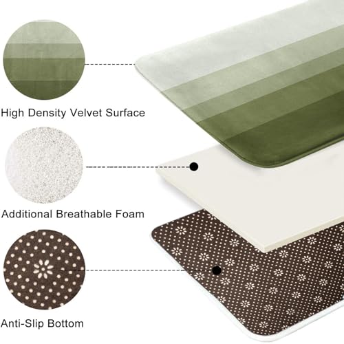ArtSocket Green Olive Ombre Bathroom Set with Shower Curtain and Bath Rugs and Accessories, Striped Modern Neutral Non-Slip, 72" L x 72" W Curtain, 23.6" L x 15.7" W + 19.7"x 31.5" Rugs, 3 Pcs - color: Green Olive Ombre