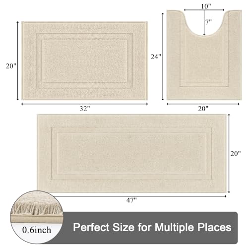 SHACOS Light Beige Bathroom Rugs Sets 3 Piece Bath Mat U Shaped Toilet Rug | 20x47+ 20x32+ 20x24, Soft Fluffy Microfiber Bath Rugs Set, Non Slip Washable Absorbent Bathroom Runner Floor Mats Shower Rug - color: Light Beige, size: 20"x32"+ 20"x47"+U Shape