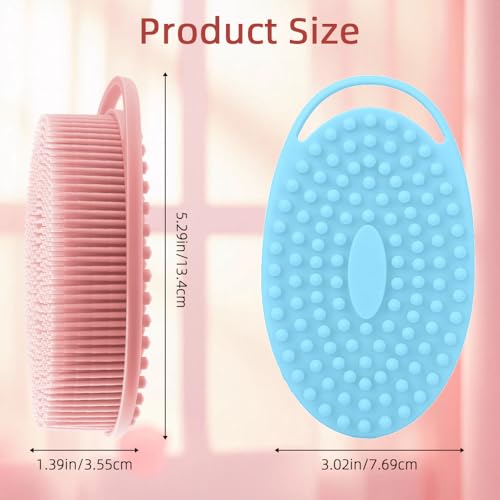 Silicone Body Scrubber 2 Pcs Silicone Loofah Exfoliating Body Scrubber for Men Women Soft Silicones Shower Scrubbers Double Sided Silicones Bath Bodys Brush for All Skin Lather Well, Blue and Pink - size: blue+pink