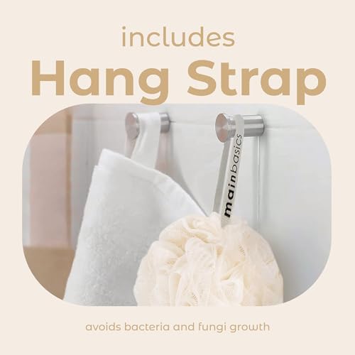 MainBasics Shower Loofah Sponge Pouf, Set of 3, Seaweed Infused | Soft Mesh Body Scrubber and Bath Sponge for Gentle Exfoliation, Rich Lather, and Everyday Shower Use - style: Seaweed