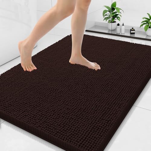 Arotive Bathroom Rugs 40x32, Extra Soft Absorbent Shaggy Chenille Bath Rugs, Machine Washable Rubber Backing Bath Mats for Bathroom Floor Tub and Shower, Home Decor Accessories, Brown - color: Brown, size: 40" X 32"