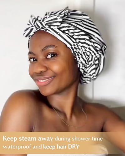 Yanibest Shower Cap for Women Reusable Waterproof, Adjustable Non-Slip Shower Hair Cap, Washable Bath Hat - color: Stripe