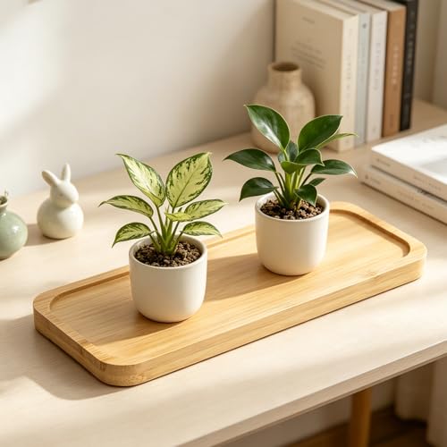 Small Bamboo Tray for Bathroom Counter Dispenser,3.4" x 9.3" x 0.3" | Bathroom Countertop Organizer,Decorative Display Trays for Vanity, Plants, Candles, Keys, Soap, Jewelry, Tealight Plates - size: 9.3" x 3.4" x 0.3"