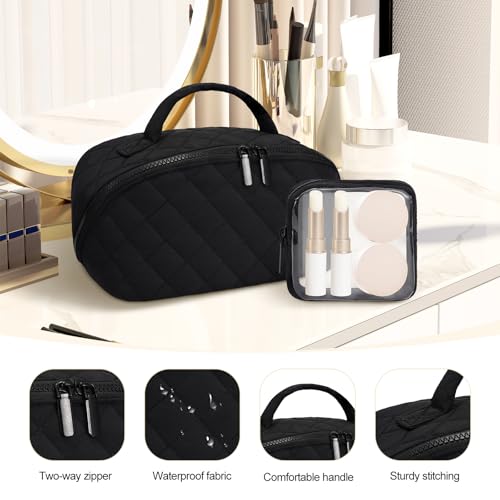 honitty Makeup Bag, Quilted Makeup Bag, Puffy Travel Make up Bags, Cosmetic Organizer Bag, Waterproof Toiletry Bag for Women - color: Black
