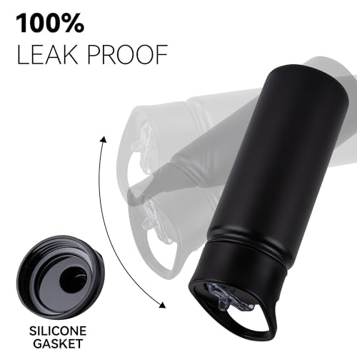 16 oz Insulated Water Bottle for School, Straw & Spout Lid, Keep Cold 24H, Spill Proof, BPA-Free, Double Wall Stainless Steel Kids Water Bottles for Sports, Gym, Travel, Black - color: Black, size: 16 Ounces