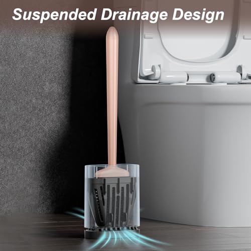 Sellemer Toilet Brush and Holder Set - Flexible Toilet Bowl Brush Head with Silicone Bristles, Compact Size for Storage and Organization, Ventilation Slots Base (1 Pack, Rose Gold) - color: Rose Gold