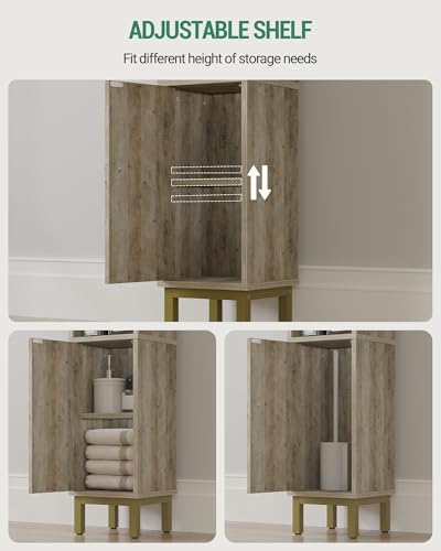 Hzuaneri Bathroom Storage Cabinet, Small Corner Floor Cabinet with Door and Shelves, Narrow Toilet Paper Holder, Bathroom Organizer with Adjustable Shelf, for Small Spaces, Rustic Greige BC08205X - color: Rustic Greige, size: 7.9"D x 7.9"W x 32.7"H