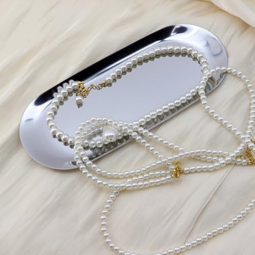 Dnyta Stainless Steel Decorative Tray, Decor Jewelry Dish, Rose Gold Bathroom Decor Makeup Serving Trays for Dresser, 9 x 3.7in Cosmetics Home Decor for Keys Watch Wallet Trinket (Oval, Silver) - style: Oval silver style (1pcs)