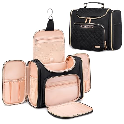 Tealari Large Toiletry Bag for Women Men,Bathroom Bag,Water Resistant Shower Bag,Makeup Bag,Toiletry Bags for Traveling,Hanging Toiletry Bag with Transparent Waterproof Phone Pocket - color: Black