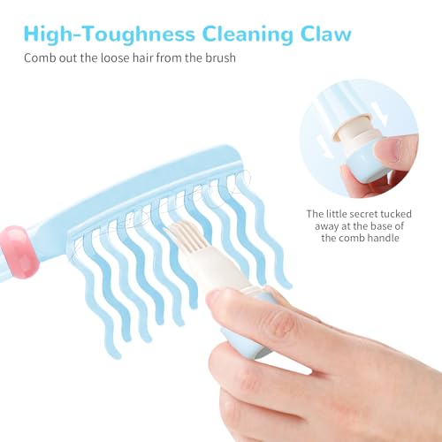 Wide Tooth Comb for Curls, Detangling Comb with Double Row Wavy Tooth for Curly/Wavy/Thick/Long/Wet & Dry Hair, Detangler Hair Brush Large Tooth Shower Hair Comb for Women Girl Men - color: Blue