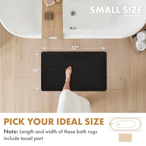 MIULEE Set of 2 Waffle Bathroom Rugs, Boho Bath Rugs Non Slip Washable, Super Absorbent Bath Mats, Ultra Soft Rubber Backed Shower Mats for Bathroom Floor, Tub and Shower, Black, 20x32 Inch - color: Black, size: 20''x32''